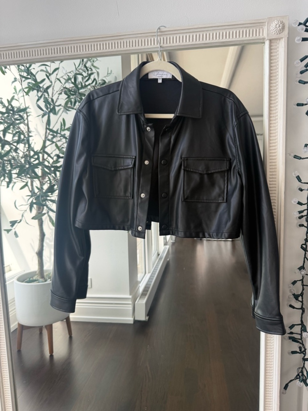 L’Academie Cropped Black Faux Leather Jacket - Women